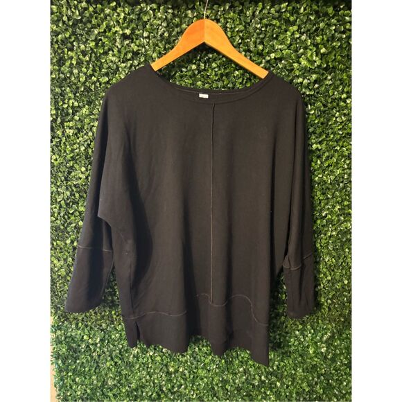 Spanx Black Oversized Perfect Length Crew Neck Sweatshirt 3/4 Sleeve Medium - Picture 1 of 4